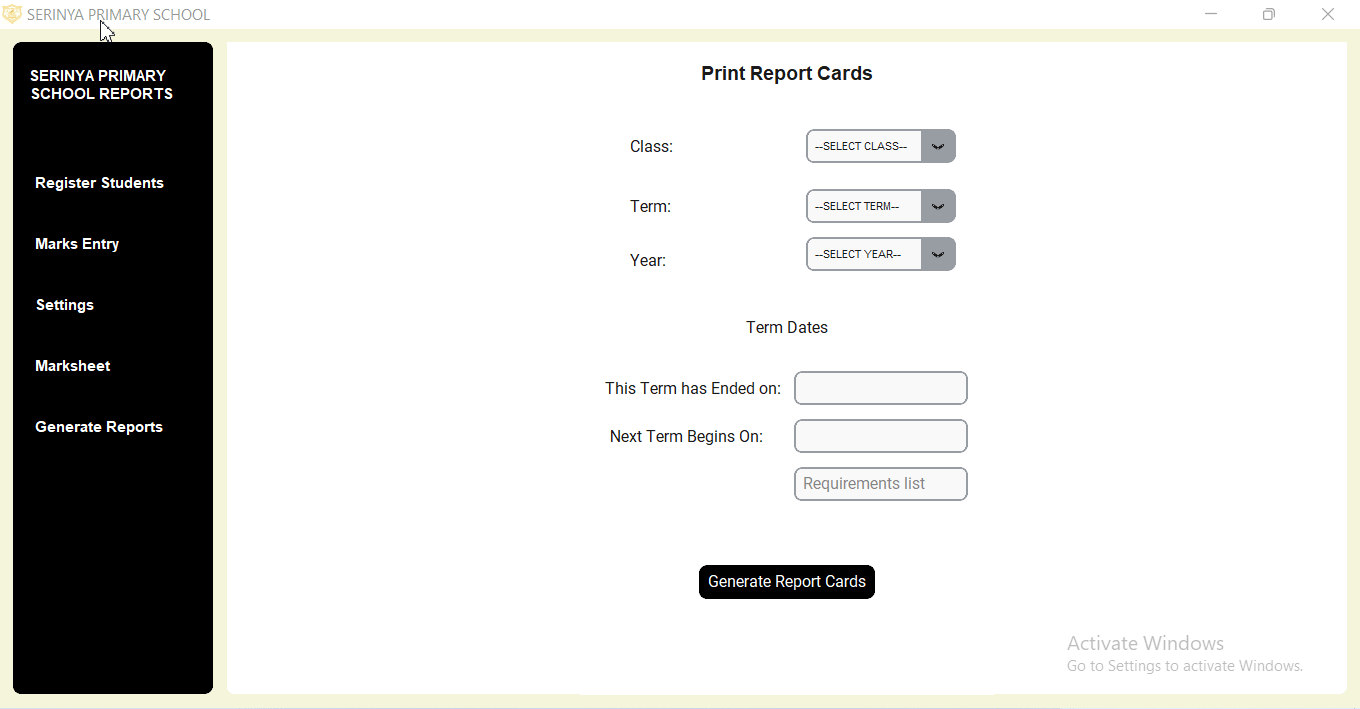 Shuleni report card software report generation process gif